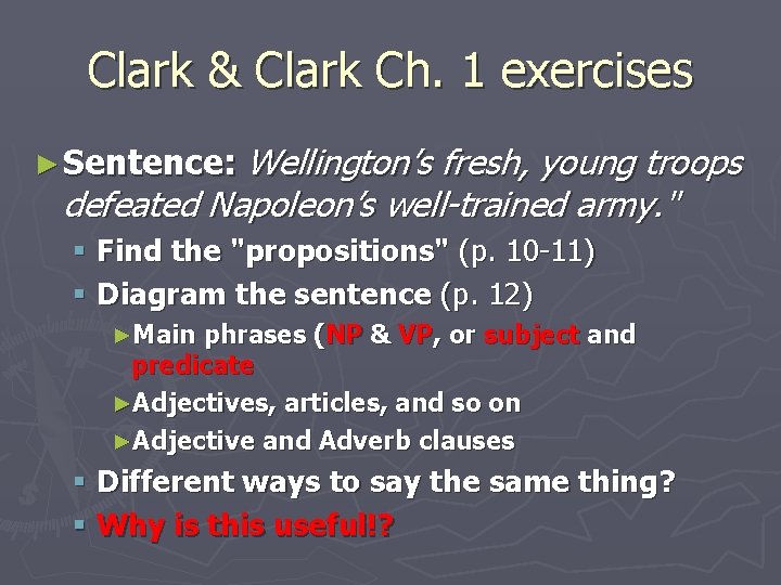 Clark & Clark Ch. 1 exercises Wellington’s fresh, young troops defeated Napoleon’s well-trained army.