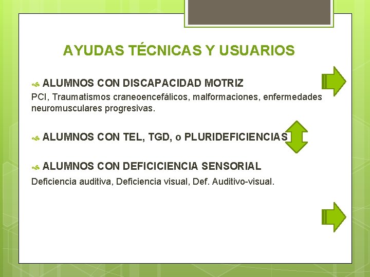 AYUDAS TÉCNICAS Y USUARIOS ALUMNOS CON DISCAPACIDAD MOTRIZ PCI, Traumatismos craneoencefálicos, malformaciones, enfermedades neuromusculares