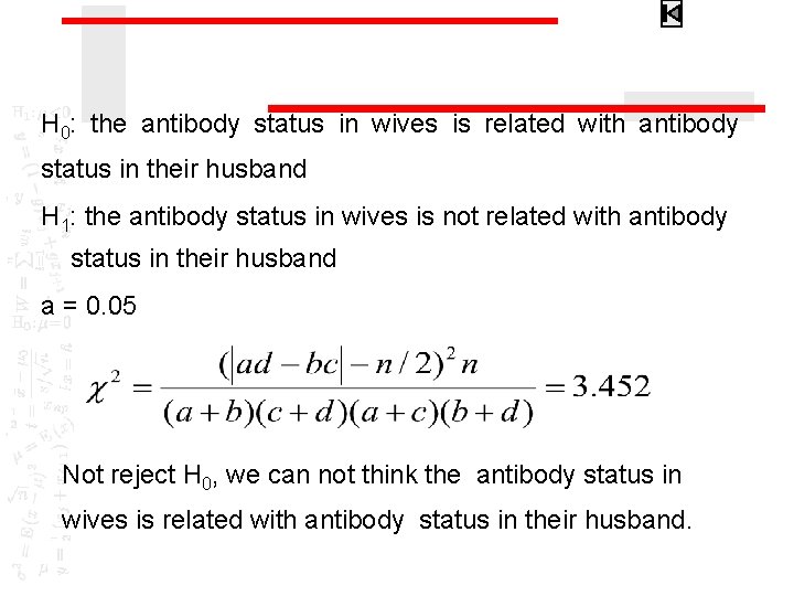 H 0: the antibody status in wives is related with antibody status in their