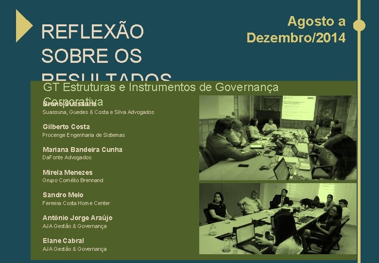 Agosto a Dezembro/2014 REFLEXÃO SOBRE OS RESULTADOS GT Estruturas e Instrumentos de Governança Corporativa