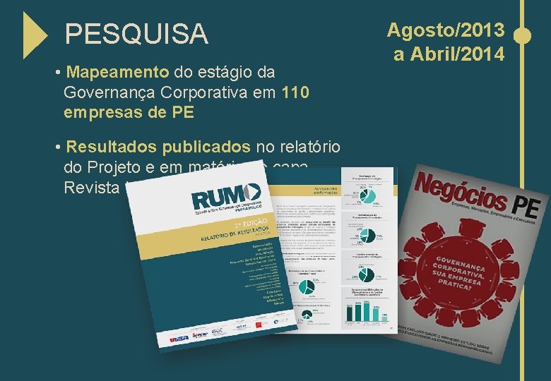 PESQUISA • Mapeamento do estágio da Governança Corporativa em 110 empresas de PE •