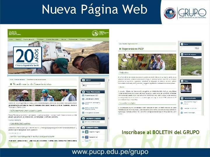 Nueva Página Web Inscríbase al BOLETIN del GRUPO 