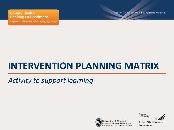 INTERVENTION PLANNING MATRIX Activity to support learning 