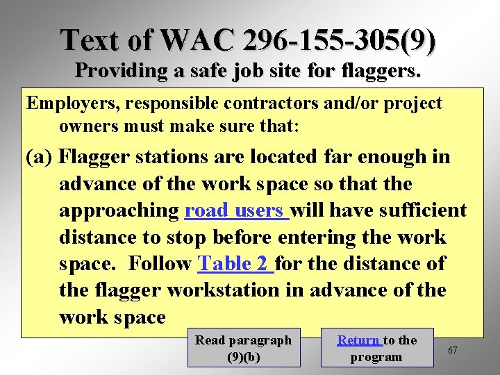 Text of WAC 296 -155 -305(9) Providing a safe job site for flaggers. Employers,