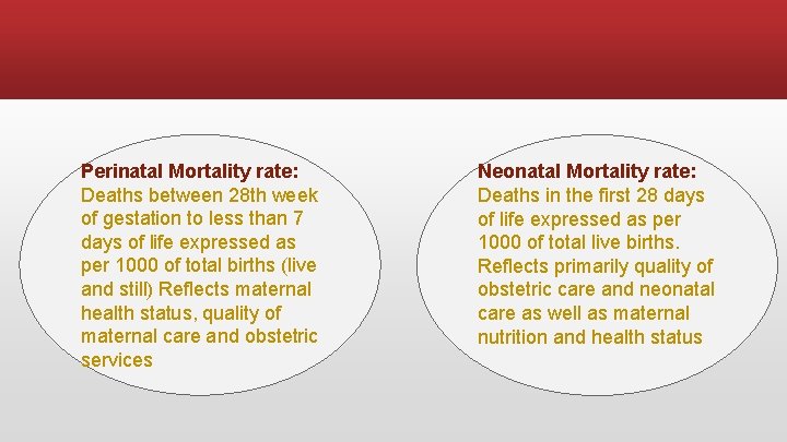 Perinatal Mortality rate: Deaths between 28 th week of gestation to less than 7