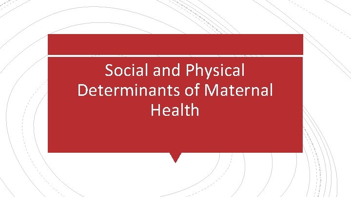 Social and Physical Determinants of Maternal Health 