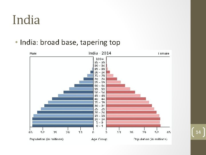 India • India: broad base, tapering top 14 