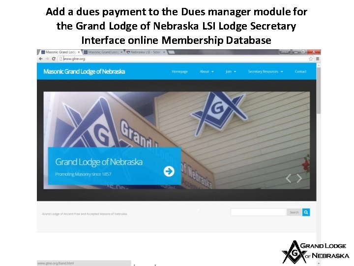 Add a dues payment to the Dues manager module for the Grand Lodge of