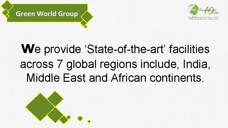 Green World Group we provide ‘State-of-the-art’ facilities across 7 global regions include, India, Middle