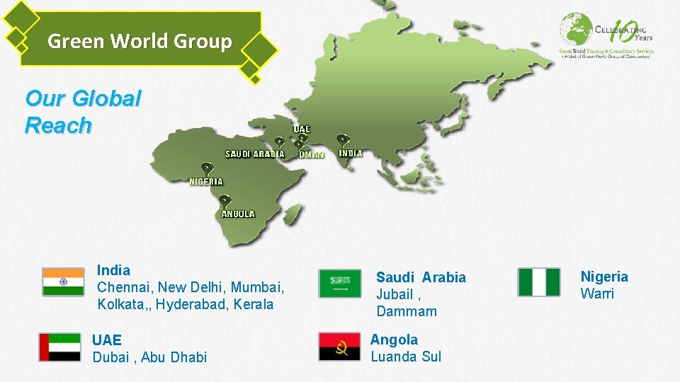 Green World Group Our Global Reach � India Chennai, New Delhi, Mumbai, Kolkata, ,