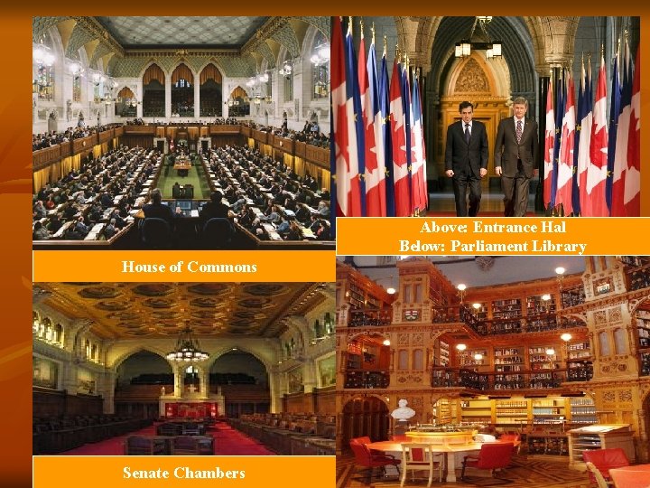 Above: Entrance Hal Below: Parliament Library House of Commons Senate Chambers 