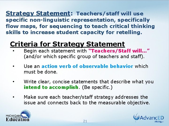 Strategy Statement: Teachers/staff will use specific non-linguistic representation, specifically flow maps, for sequencing to