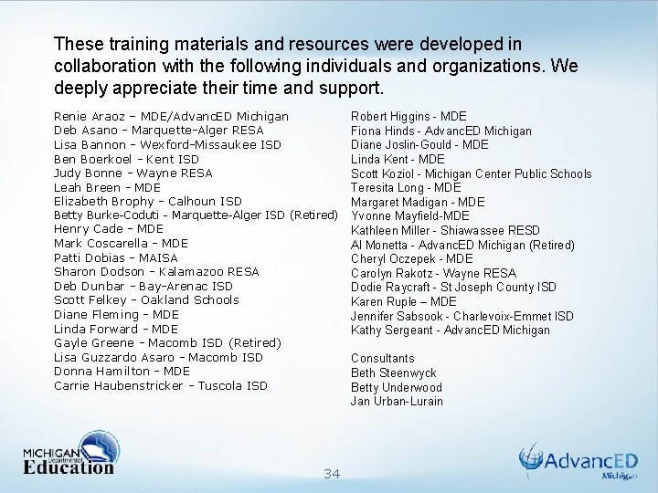 These training materials and resources were developed in collaboration with the following individuals and