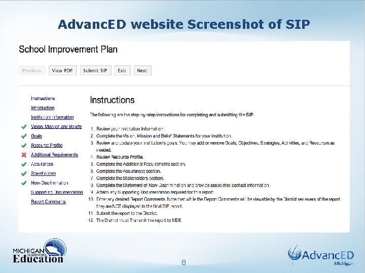 Advanc. ED website Screenshot of SIP 8 