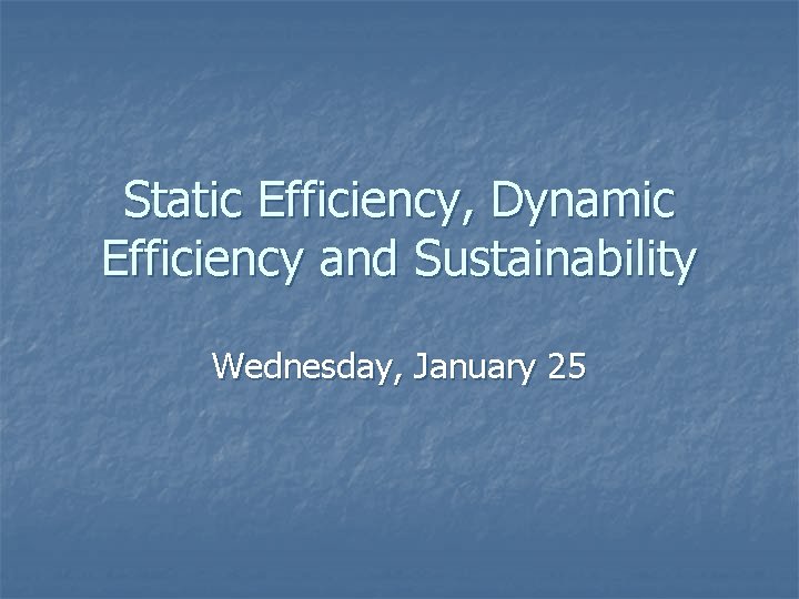 Static Efficiency, Dynamic Efficiency and Sustainability Wednesday, January 25 