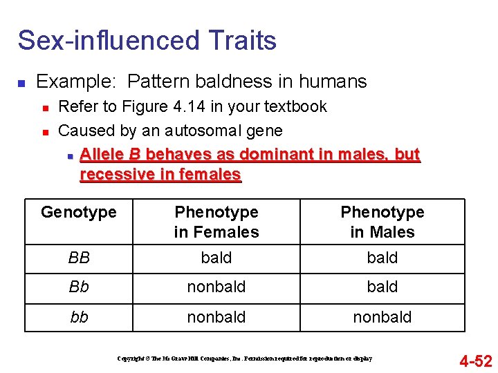 Sex-influenced Traits n Example: Pattern baldness in humans n n Refer to Figure 4.