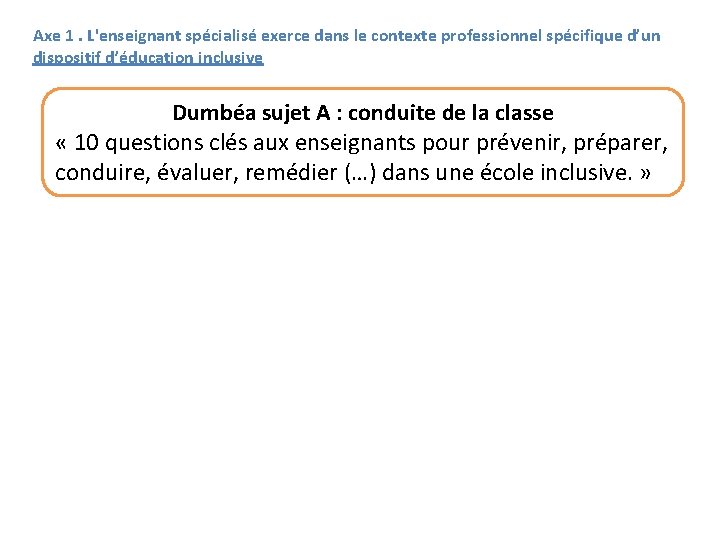 Axe 1. L'enseignant spécialisé exerce dans le contexte professionnel spécifique d’un dispositif d’éducation inclusive