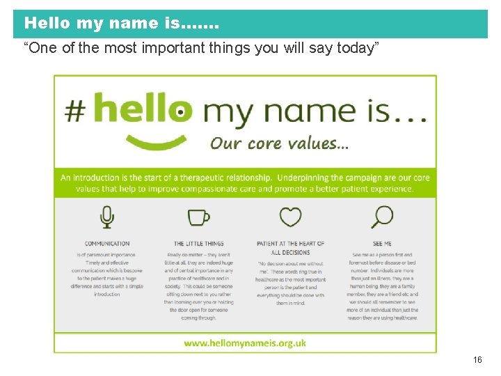 Hello my name is……. “One of the most important things you will say today”