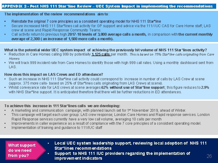 APPENDIX 3 - Post NHS 111 Star*line Review – UEC System Impact in implementing