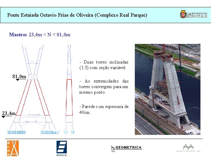 Ponte Estaiada Octavio Frias de Oliveira (Complexo Real Parque) Mastro: 23, 4 m < Ponte Estaiada Octavio Frias de Oliveira (Complexo Real Parque) Mastro: 23, 4 m <