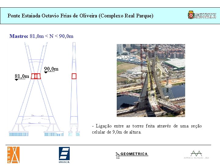 Ponte Estaiada Octavio Frias de Oliveira (Complexo Real Parque) Mastro: 81, 0 m < Ponte Estaiada Octavio Frias de Oliveira (Complexo Real Parque) Mastro: 81, 0 m <
