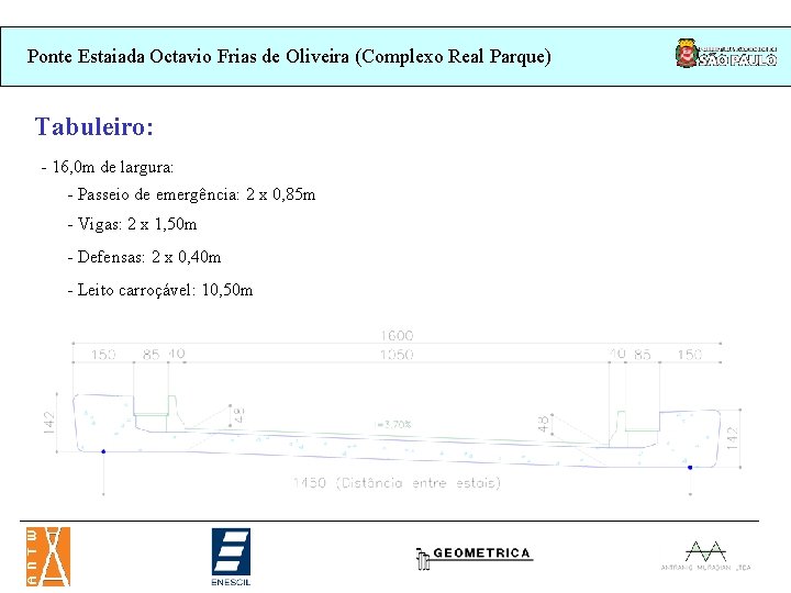 Ponte Estaiada Octavio Frias de Oliveira (Complexo Real Parque) Tabuleiro: - 16, 0 m Ponte Estaiada Octavio Frias de Oliveira (Complexo Real Parque) Tabuleiro: - 16, 0 m