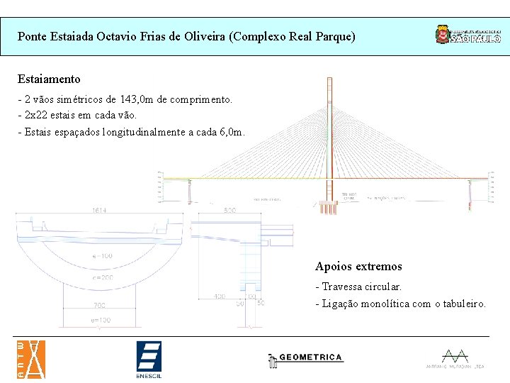 Ponte Estaiada Octavio Frias de Oliveira (Complexo Real Parque) Estaiamento - 2 vãos simétricos Ponte Estaiada Octavio Frias de Oliveira (Complexo Real Parque) Estaiamento - 2 vãos simétricos