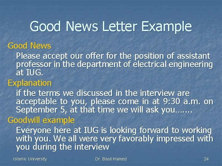 Good News Letter Example Good News Please accept our offer for the position of