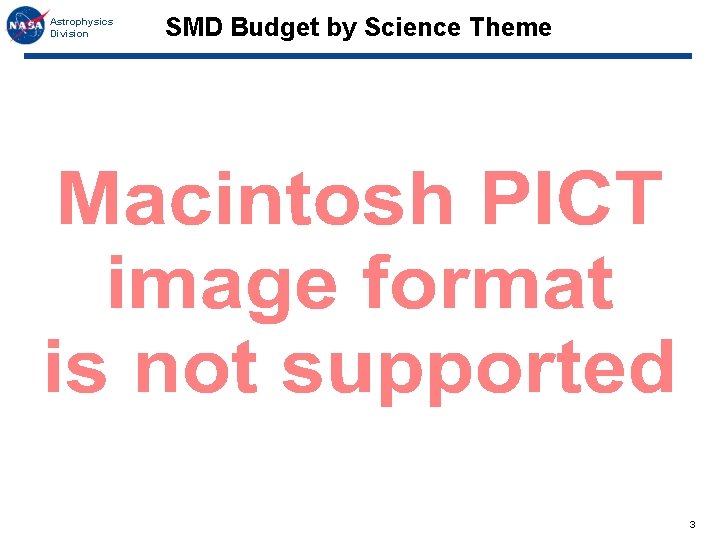 Astrophysics Division SMD Budget by Science Theme 3 Astrophysics Division SMD Budget by Science Theme 3