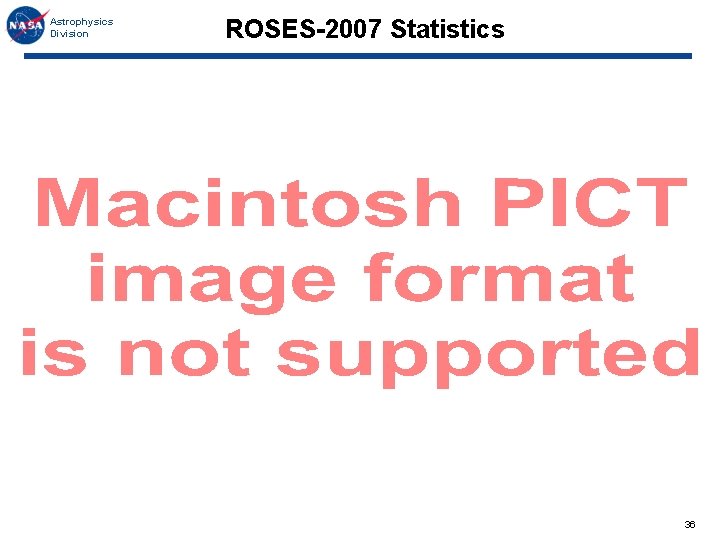 Astrophysics Division ROSES-2007 Statistics 36 