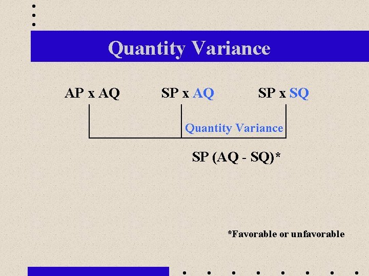 Quantity Variance AP x AQ SP x SQ Quantity Variance SP (AQ - SQ)*