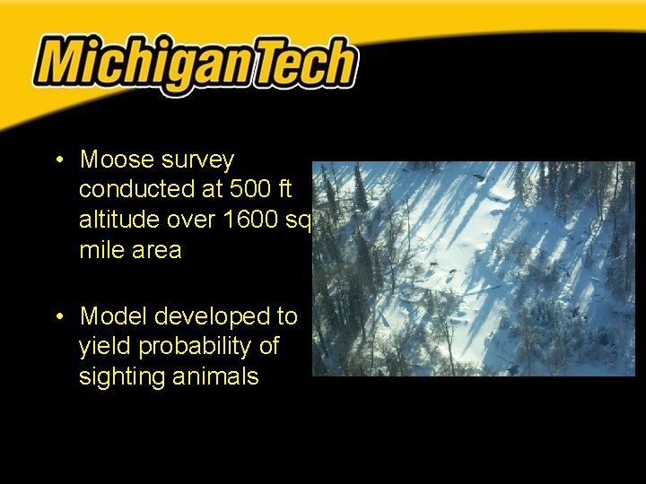 • Moose survey conducted at 500 ft altitude over 1600 sq. mile area • Moose survey conducted at 500 ft altitude over 1600 sq. mile area