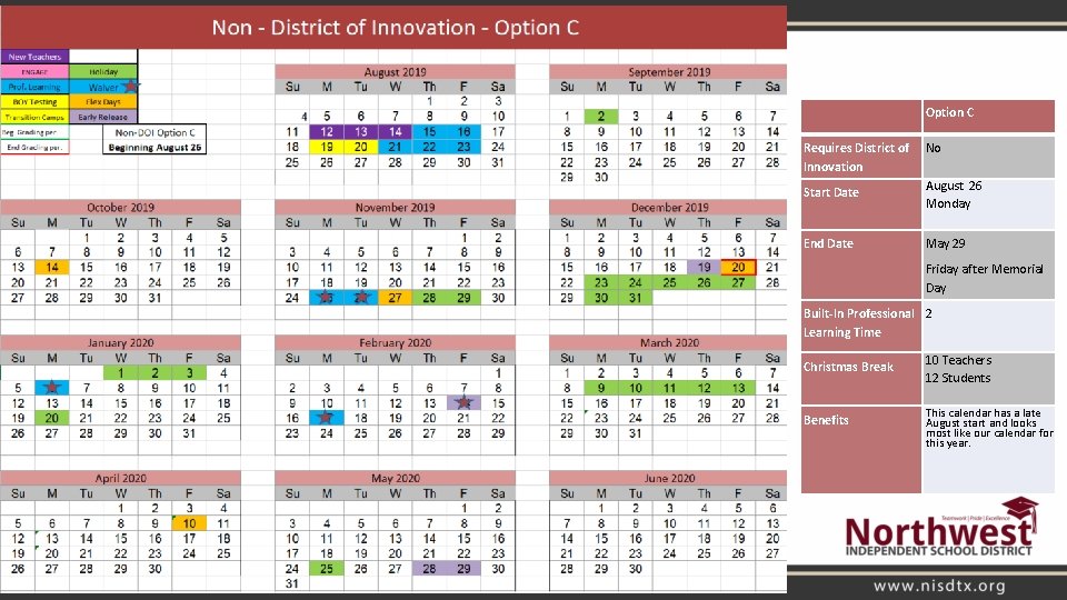  Option C Requires District of Innovation No Start Date August 26 Monday End