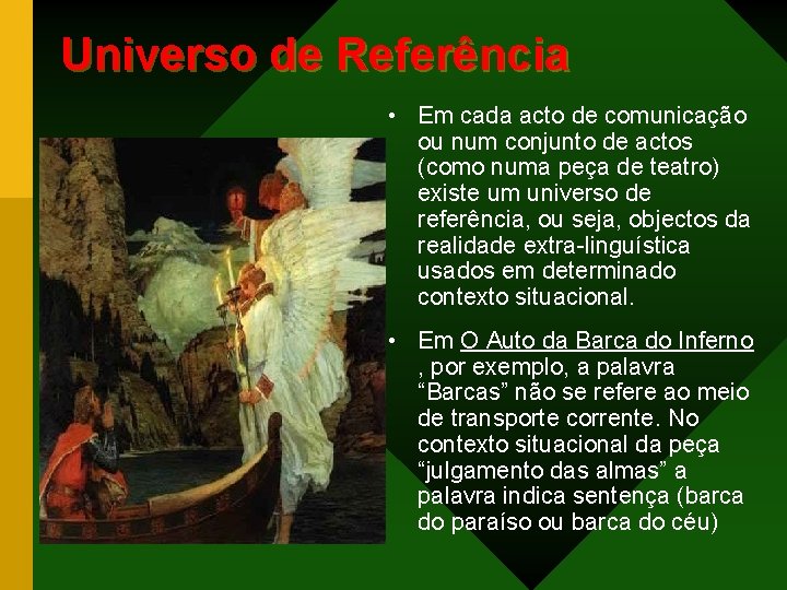 Universo de Referência • Em cada acto de comunicação ou num conjunto de actos