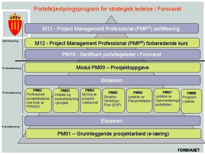 Porteføljestyringsprogram for strategisk ledelse i Forsvaret M 13 - Project Management Professional (PMP®) sertifisering