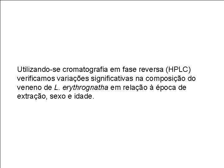 Utilizando-se cromatografia em fase reversa (HPLC) verificamos variações significativas na composição do veneno de