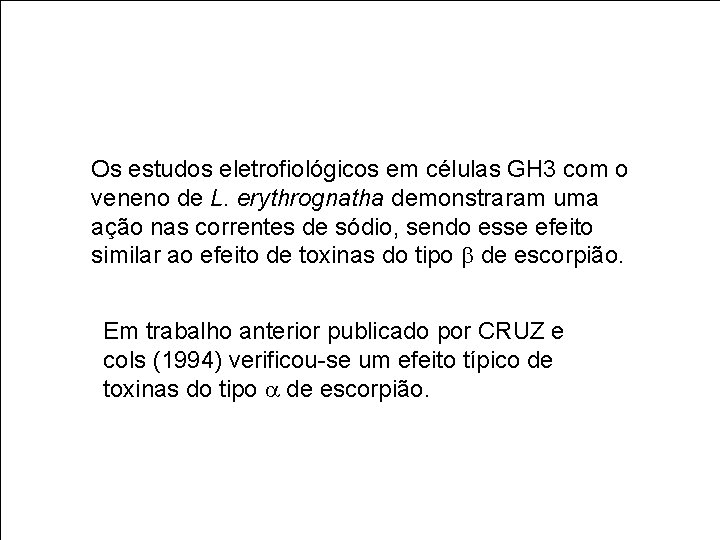 Os estudos eletrofiológicos em células GH 3 com o veneno de L. erythrognatha demonstraram