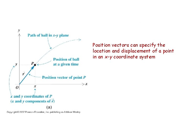 Position vectors can specify the location and displacement of a point in an x-y