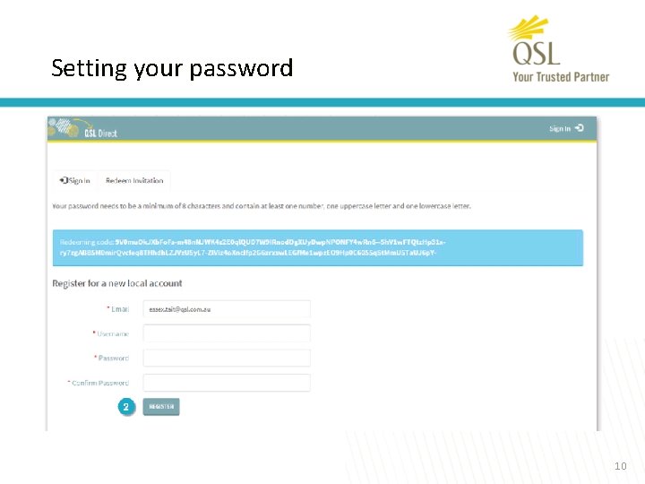 Setting your password 10 