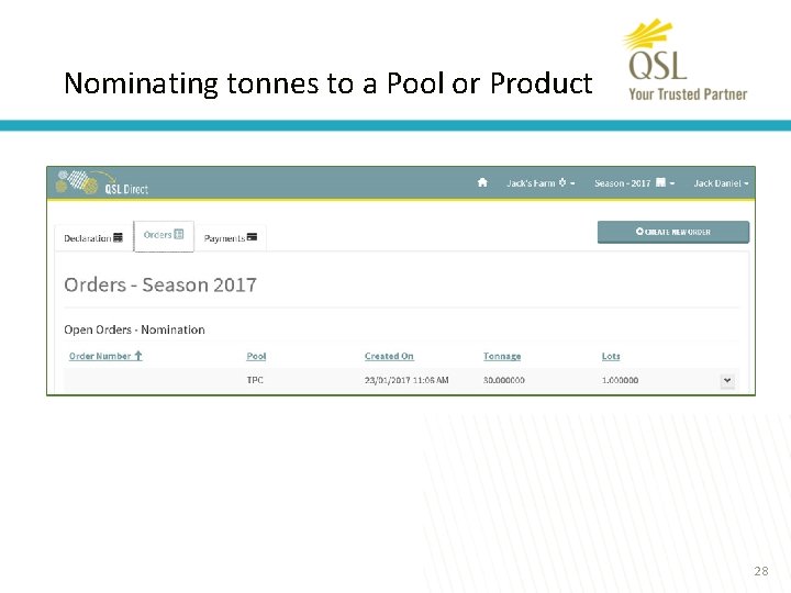 Nominating tonnes to a Pool or Product 28 