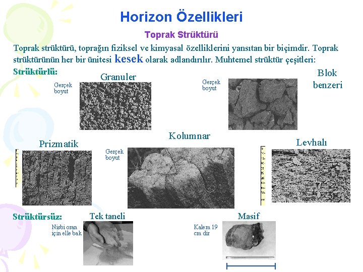 Horizon Özellikleri Toprak Strüktürü Toprak strüktürü, toprağın fiziksel ve kimyasal özelliklerini yansıtan bir biçimdir.