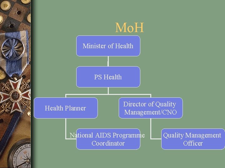Mo. H Minister of Health PS Health Planner Director of Quality Management/CNO National AIDS