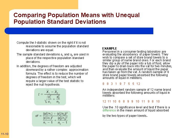Comparing Population Means with Unequal Population Standard Deviations Compute the t-statistic shown on the Comparing Population Means with Unequal Population Standard Deviations Compute the t-statistic shown on the