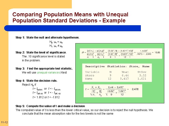 Comparing Population Means with Unequal Population Standard Deviations - Example Step 1: State the