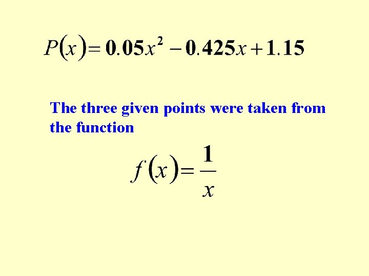 The three given points were taken from the function 