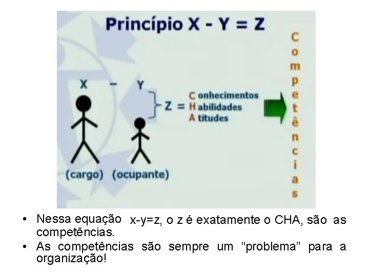  • Nessa equação x-y=z, o z é exatamente o CHA, são as competências.