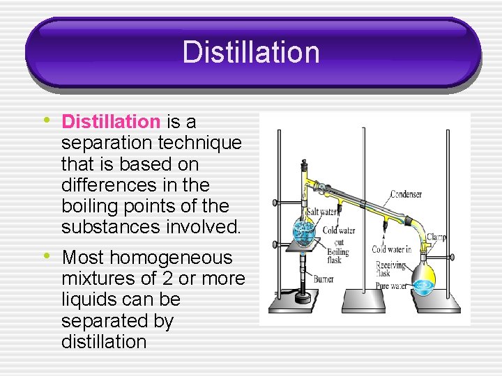 Distillation • Distillation is a separation technique that is based on differences in the