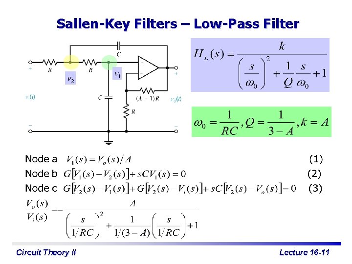 Sallen-Key Filters – Low-Pass Filter Circuit Theory II Lecture 16 -11 