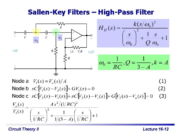 Sallen-Key Filters – High-Pass Filter Circuit Theory II Lecture 16 -12 