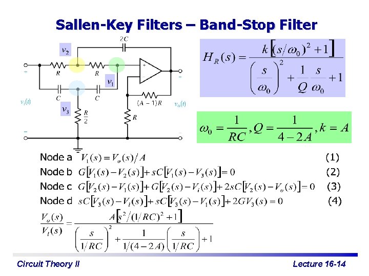 Sallen-Key Filters – Band-Stop Filter Circuit Theory II Lecture 16 -14 